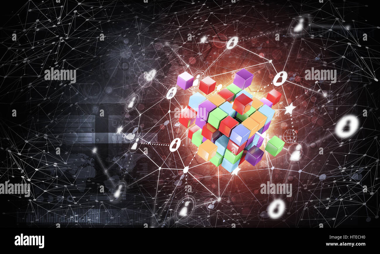 Conceptual background image with cube figure and social connection ...