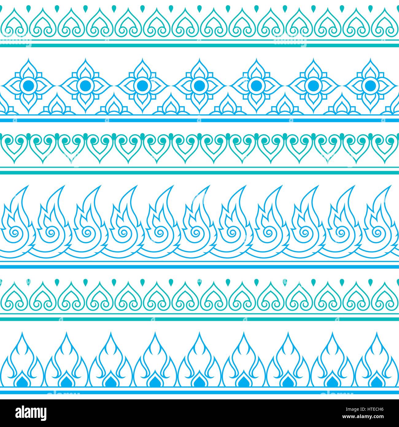 Seamless Thai pattern, repetitive design from Thailand - folk art style Stock Vector
