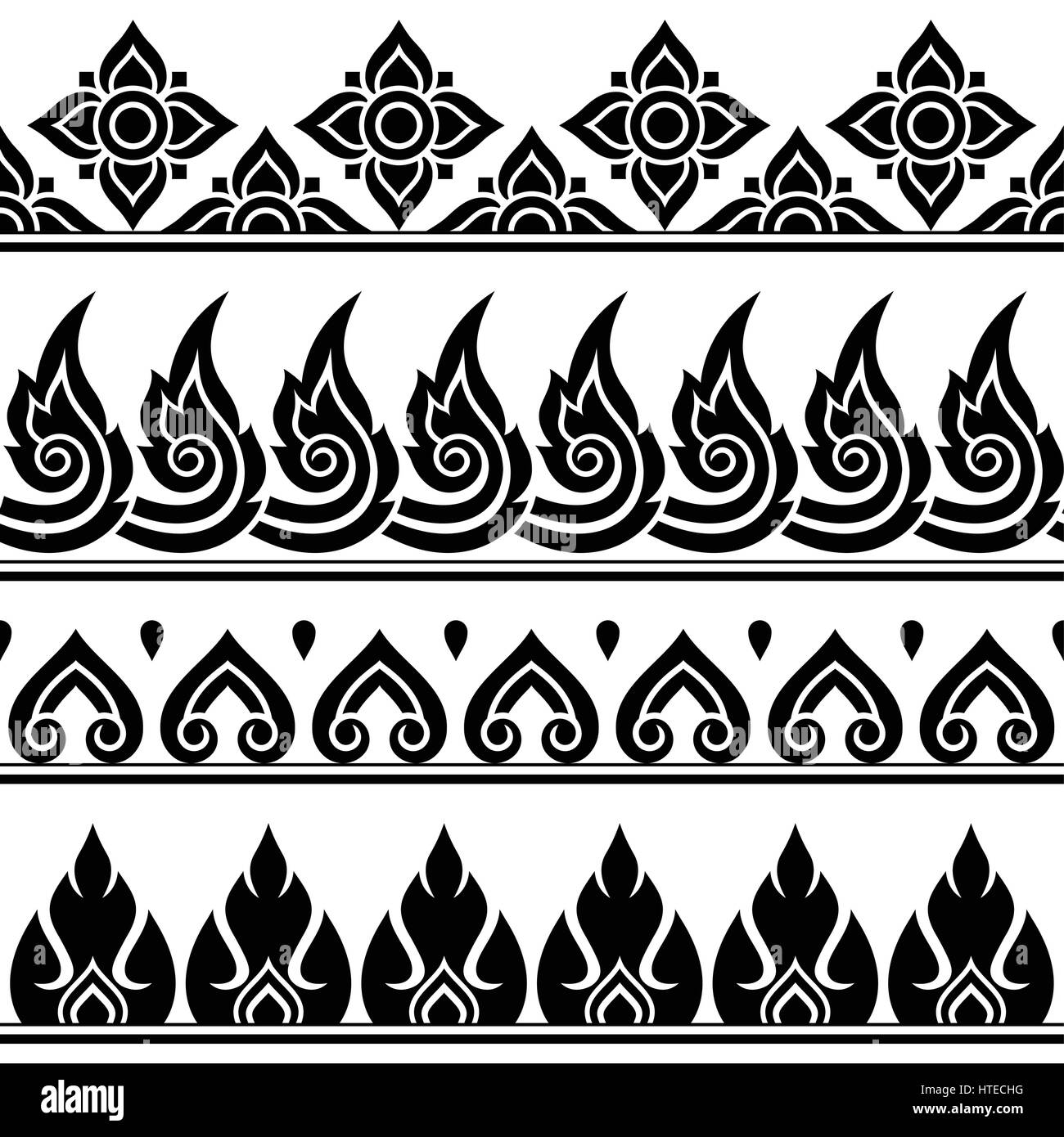 Seamless Thai pattern, repetitive design from Thailand - folk art style Stock Vector