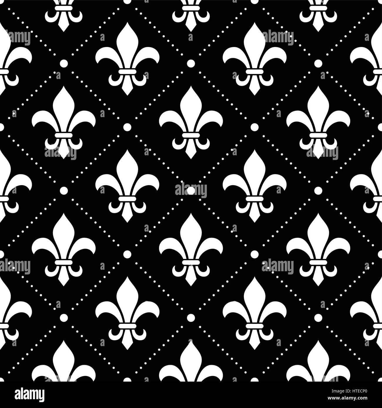 French Damask background - Fleur de lis black pattern Stock Vector