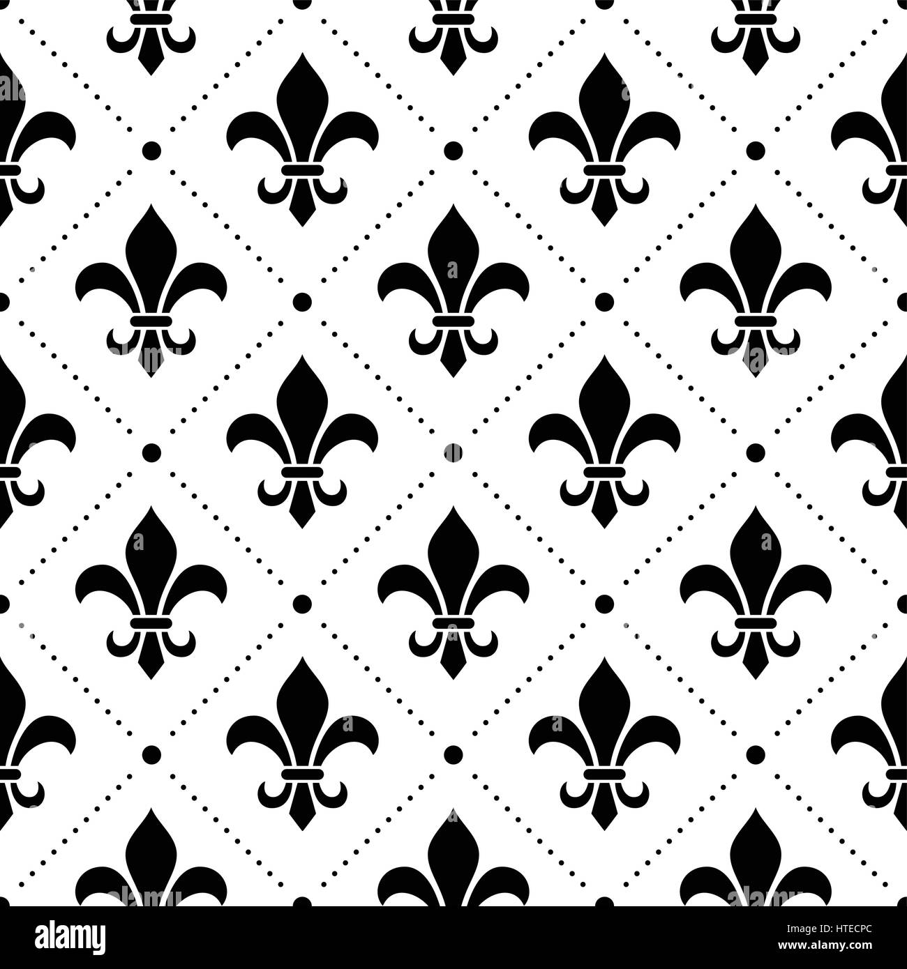 French Damask background - Fleur de lis black pattern Stock Vector