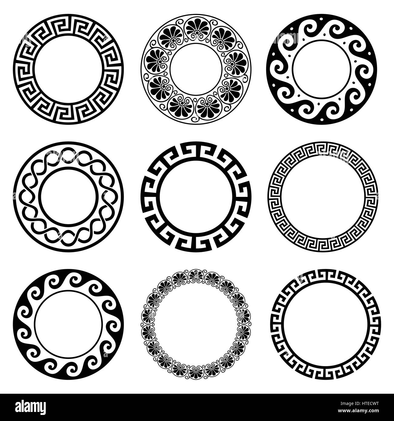 Ancient Greek round pattern - set of antique borders from Greece Stock Vector