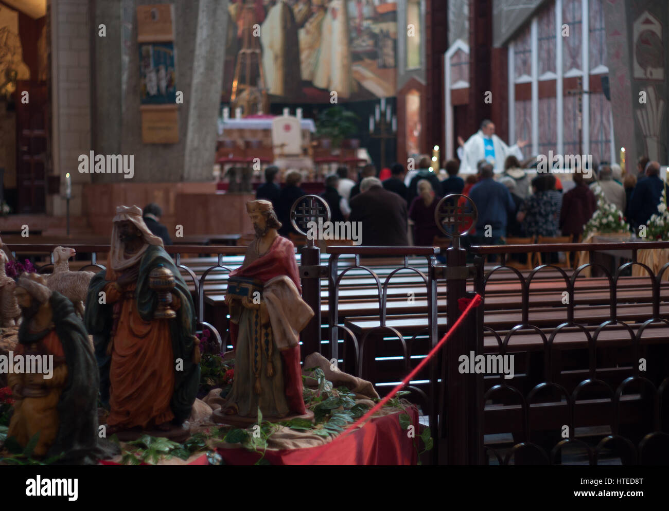 NAZARETH, ISRAEL JAN 07, 2014 The nativity scene, and a group of