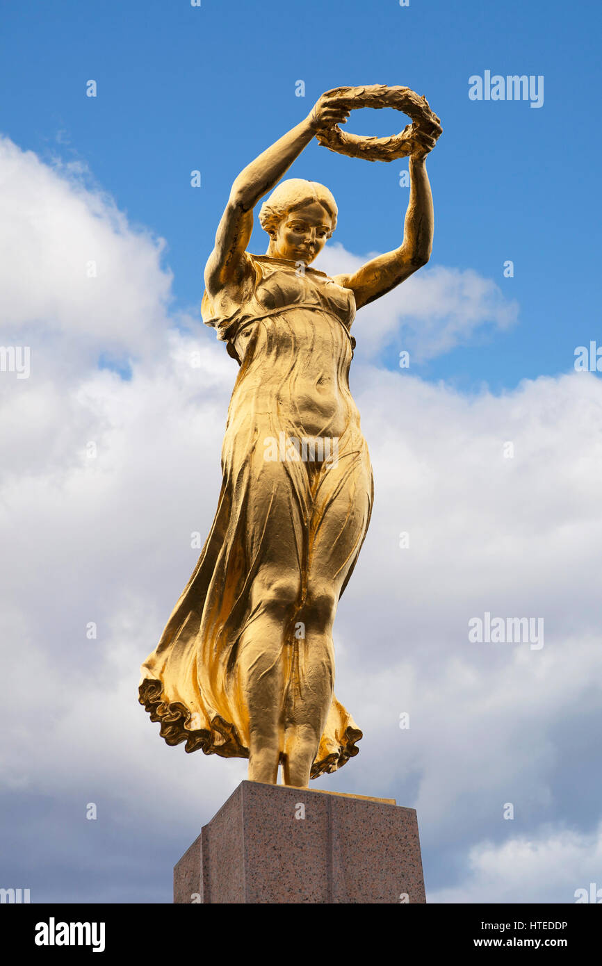 The Golden Lady, sculpture of the Monument of Remembrance in Luxembourg City. Stock Photo