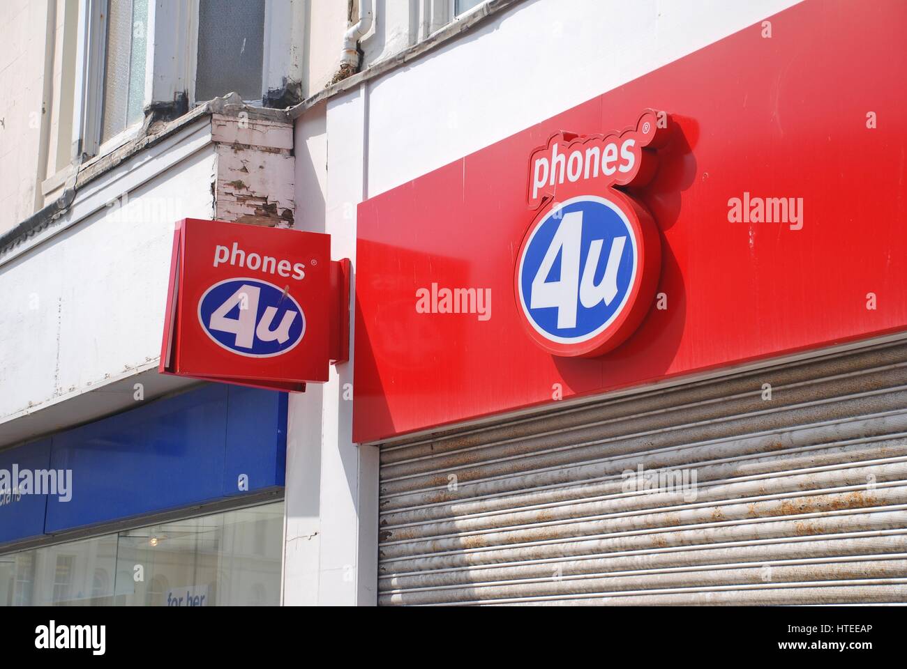 A branch of mobile phone chain Phones 4U in Hastings, England. Founded in 1987, the 720 UK outlets were placed in administration in September 2014. Stock Photo