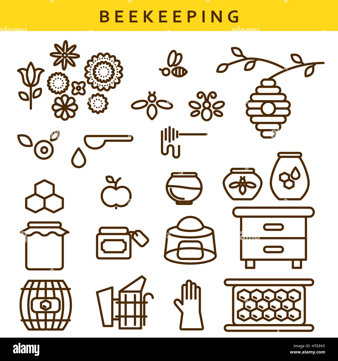 Beekeeping vector line icon set. Stock Vector