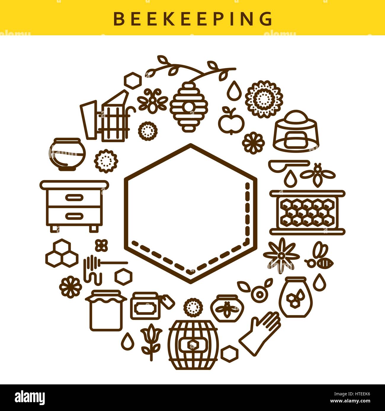 Beekeeping vector line icon label emblem. Stock Vector