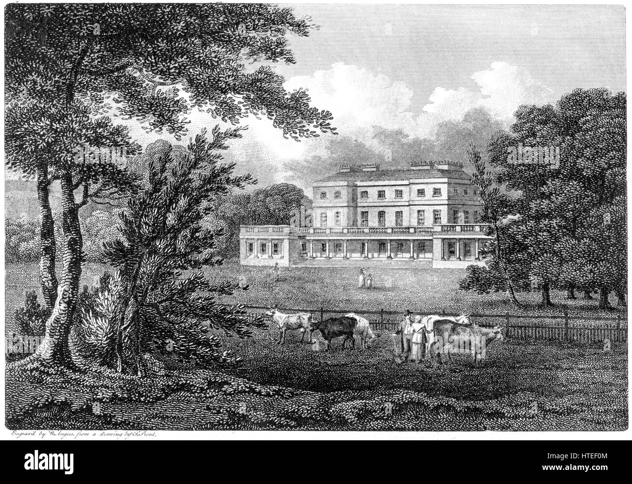 An engraving of Frogmore House, Berkshire scanned at high resolution from a book printed in 1812.  Believed copyright free. Stock Photo