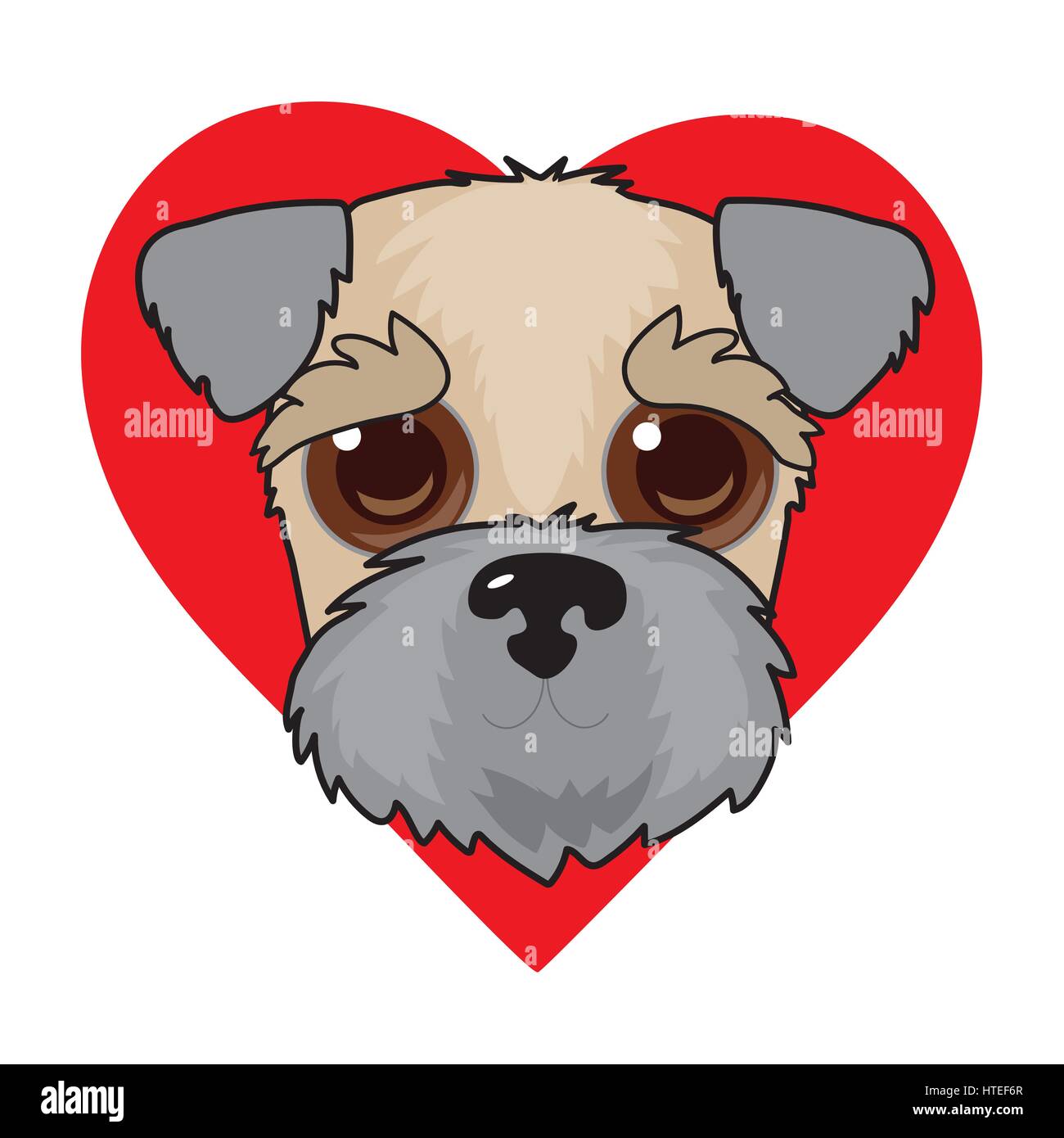 A cute illustration of a Wheaten Terrier face with a red heart in the background Stock Vector