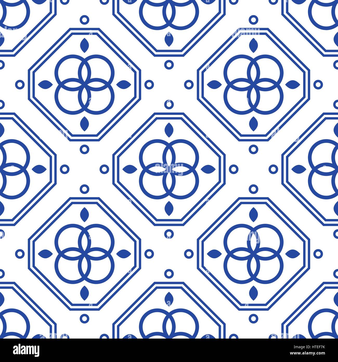 Blue and white geometric mediterranean seamless tile pattern. Abstract