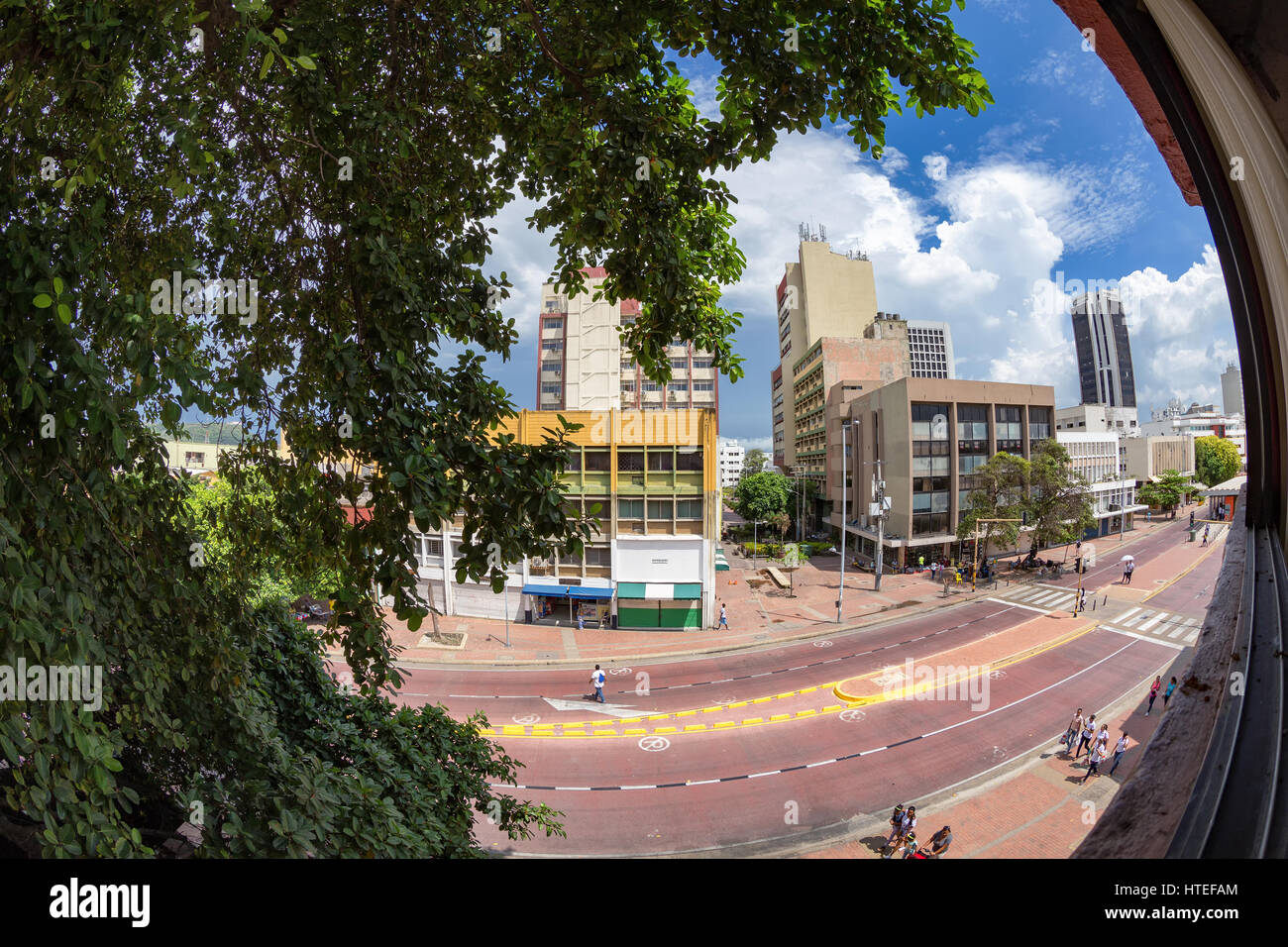 CARTAGENA, COLOMBIA - MAY 9: Fisheye view of Centro Cartagena on May 9, 2016 in Cartagena, Colombia. Stock Photo
