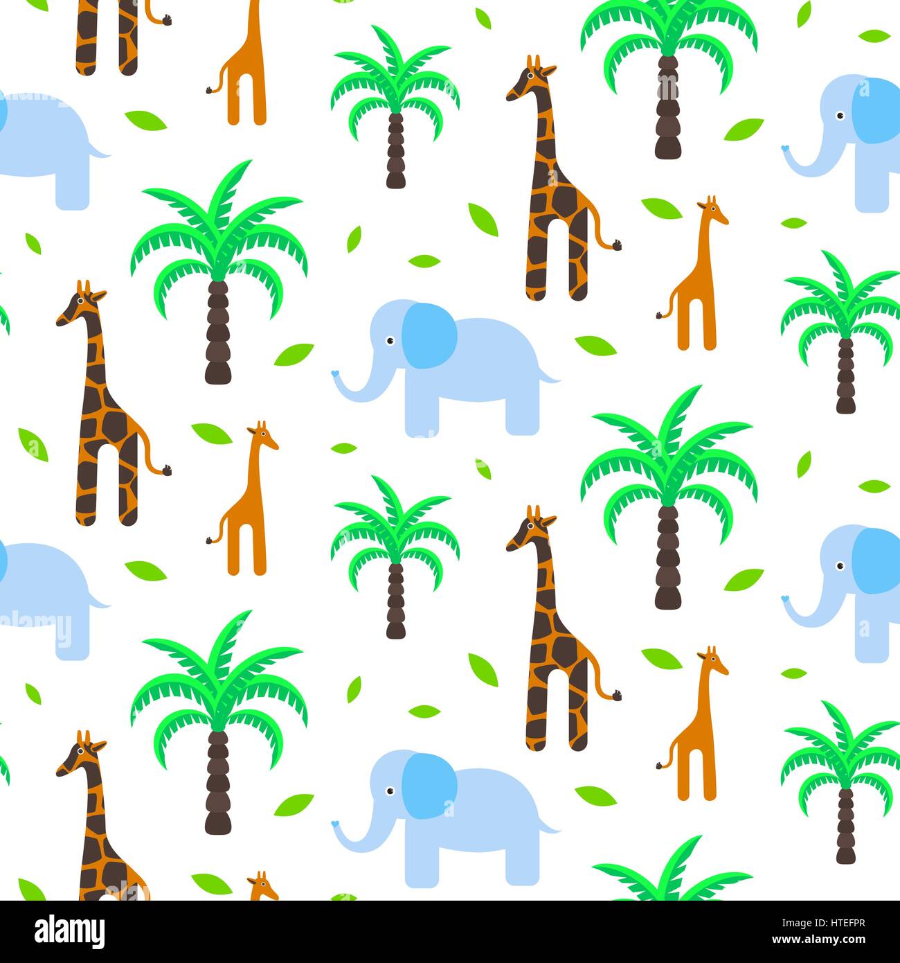 Savannah animals baby seamless pattern vector. Giraffe and elephant ...