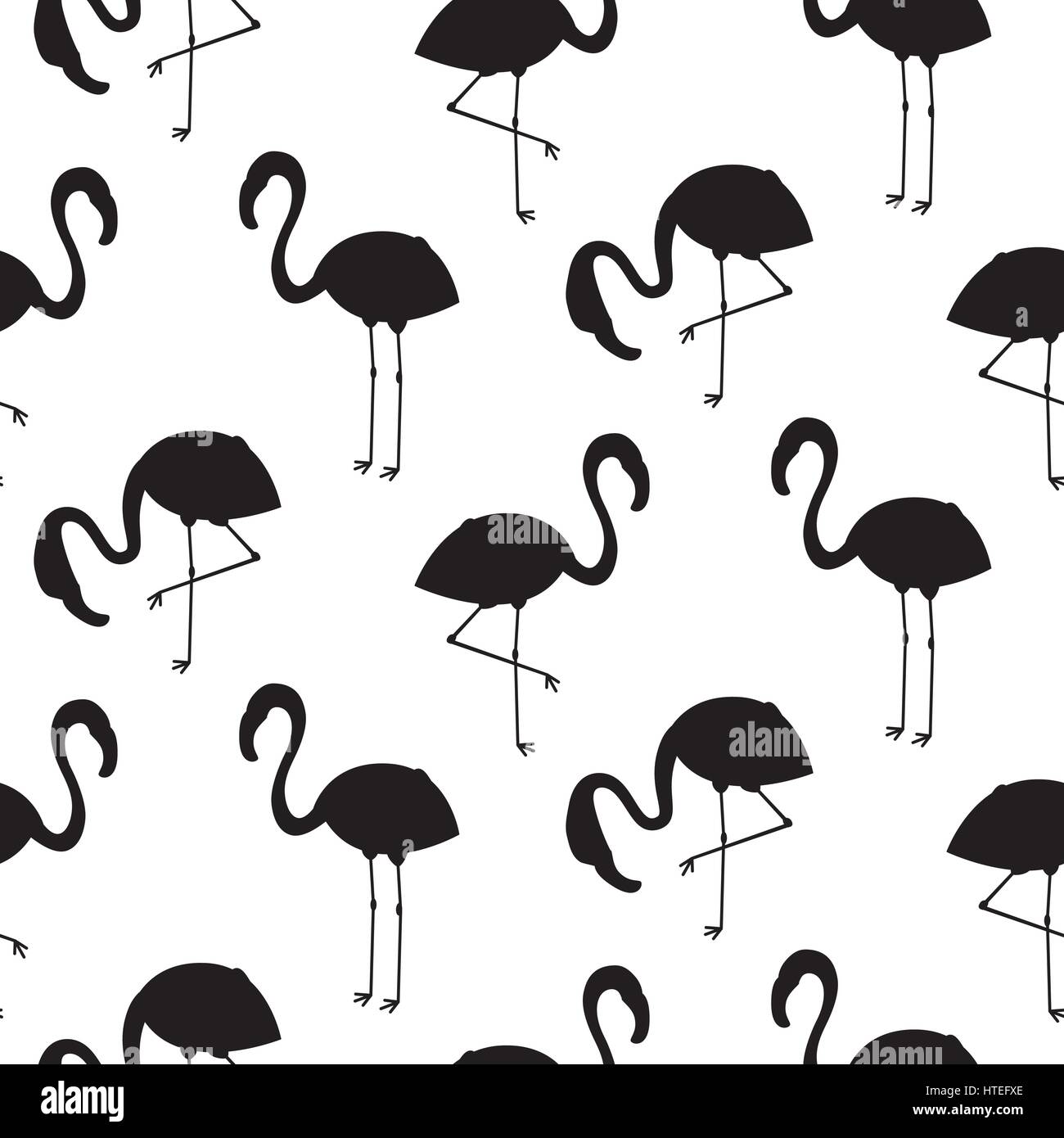 Flamingo silhouette seamless vector texture. Black and white bird ...