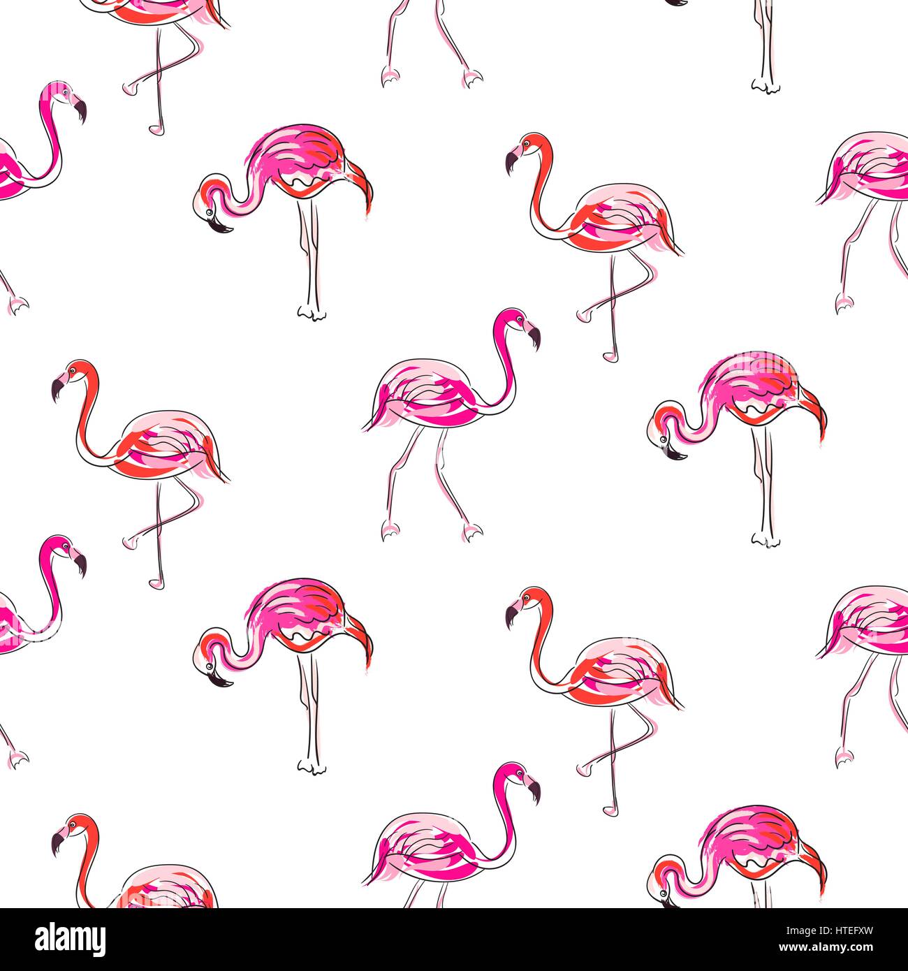Hand drawn sketch pink flamingo seamless pattern vector. Exotic birds ...