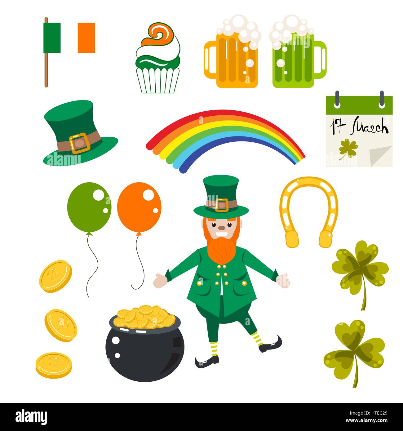 St. Patrick holiday vector illustration set. Stock Vector
