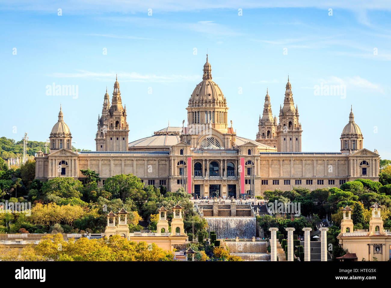 National Palace with cascades, Barcelona, Catalonia, Spain Stock Photo