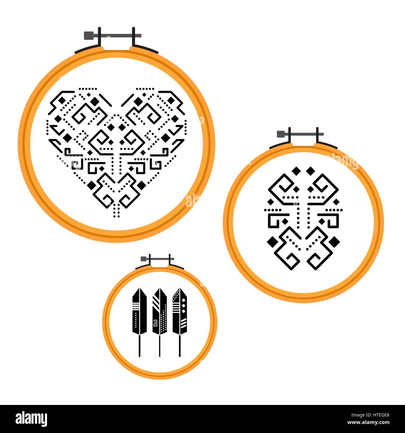 Needlework design on embroidery hoops. Stock Vector