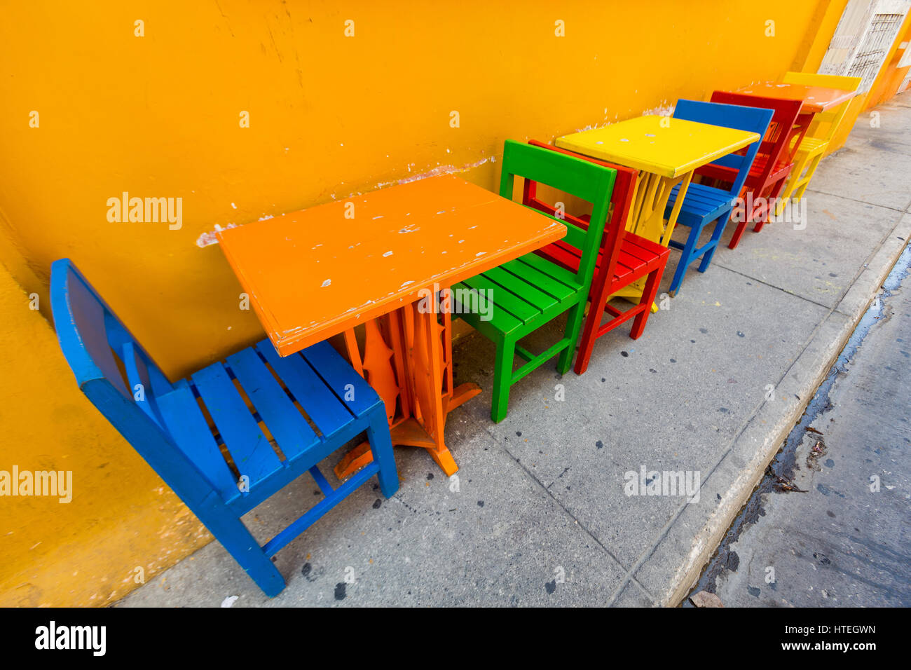 Colorful Chairs and Tables in Cartagena, Colombia Stock Photo Alamy