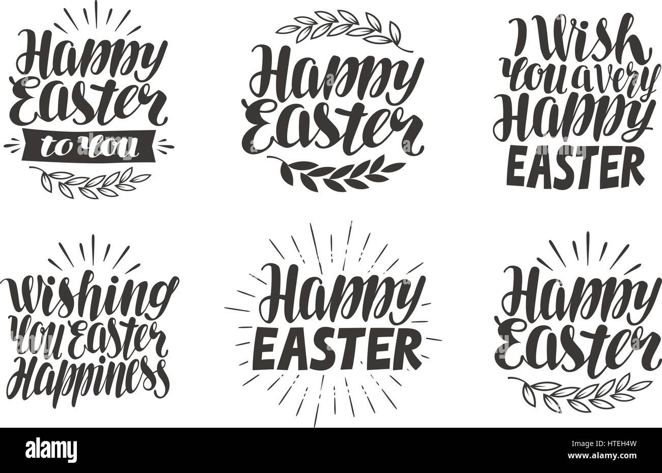Easter label, greeting card. Celebration icons set, symbols. Lettering, calligraphy vector illustration Stock Vector