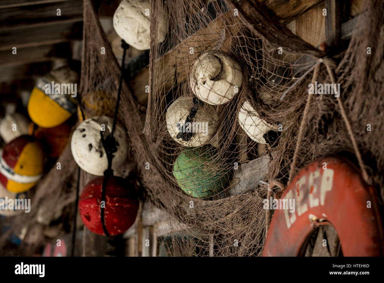 buoy fish nets  hanging Stock Photo