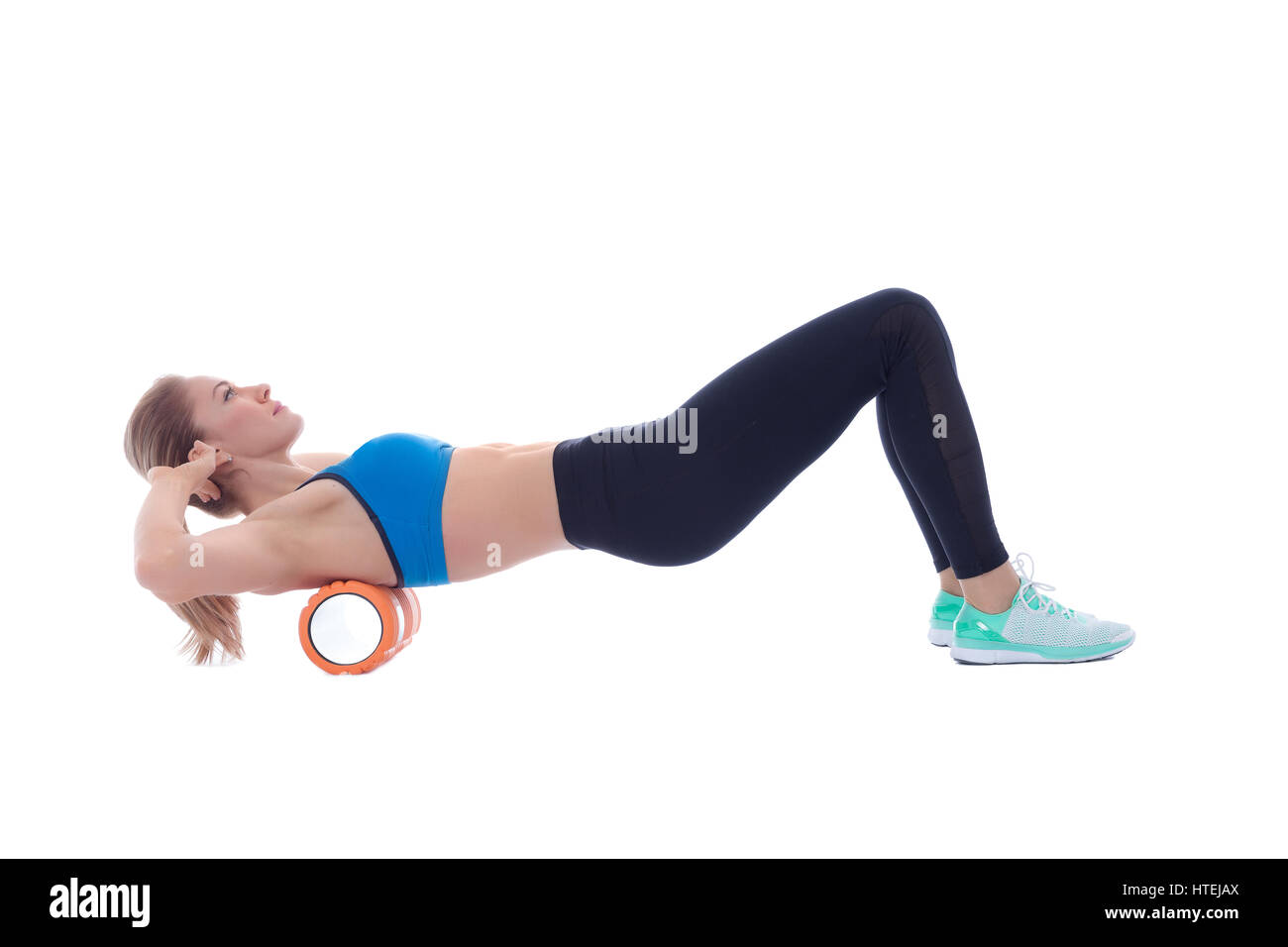 Foam roller exercise explanation and execution with a trainer Stock ...