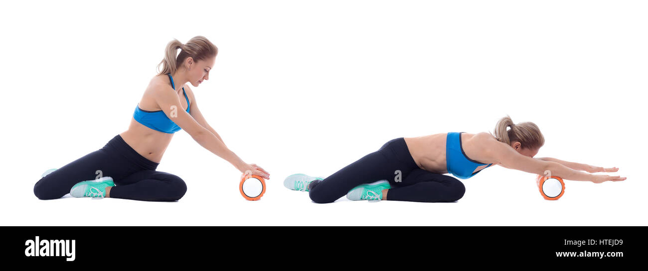 Foam roller exercise explanation and execution with a trainer Stock ...