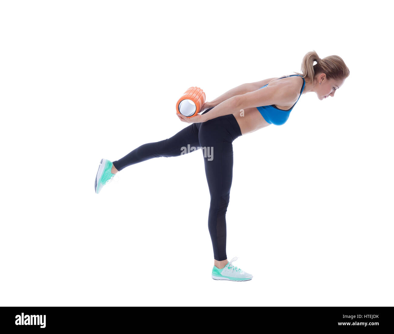 Foam roller exercise explanation and execution with a trainer Stock ...