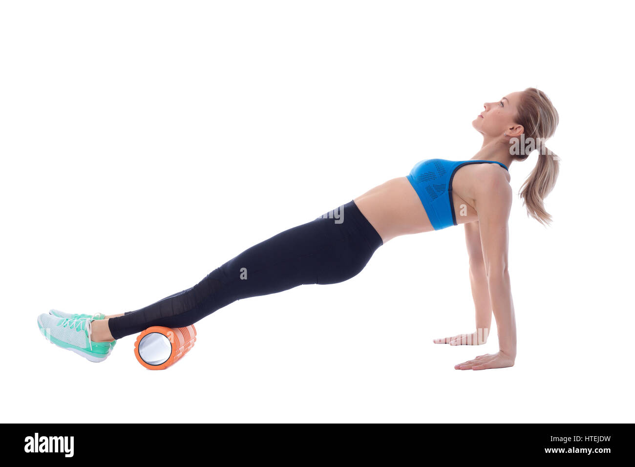 Foam roller exercise explanation and execution with a trainer Stock ...