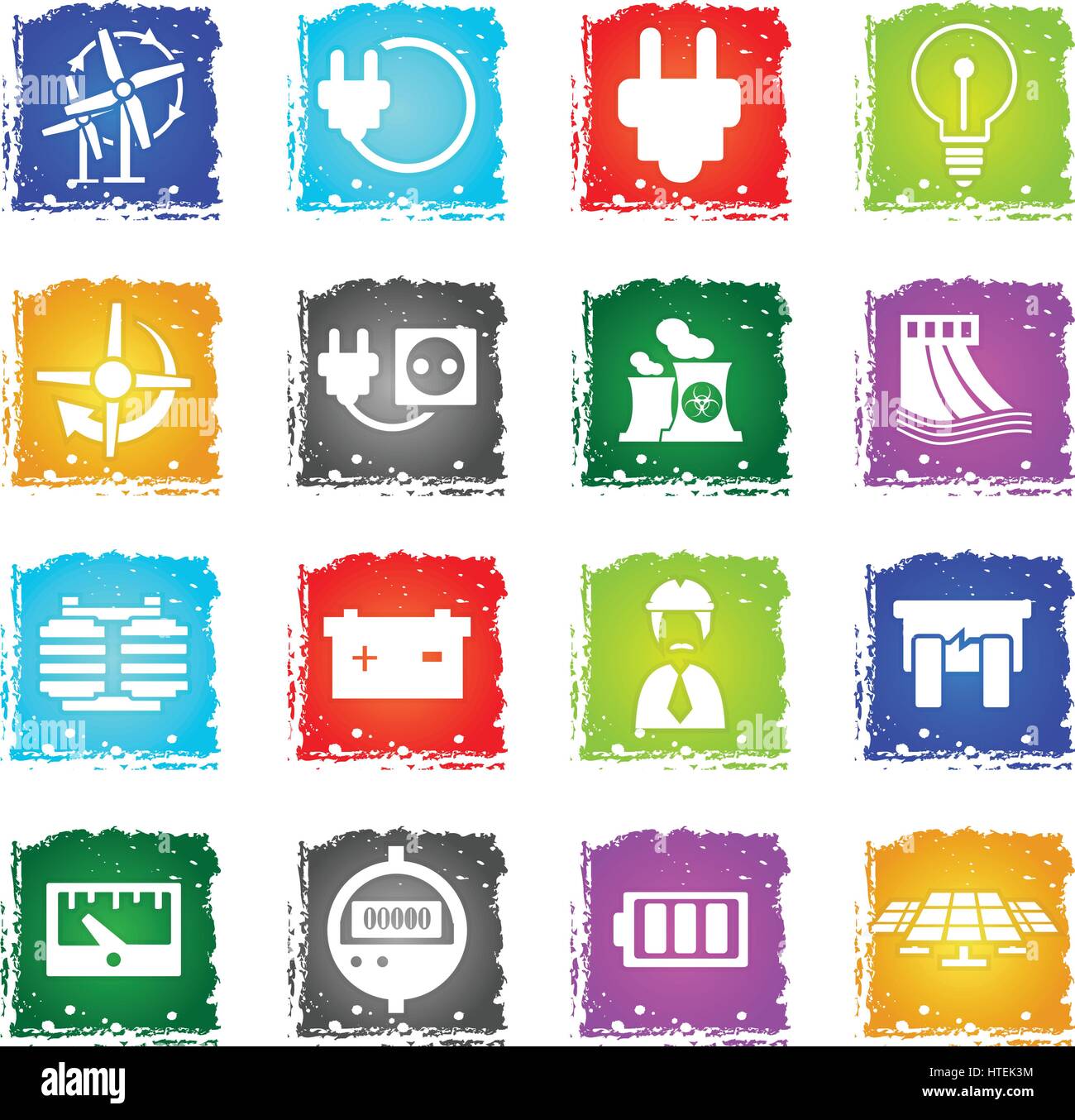 electricity vector web icons in grunge style for user interface design ...