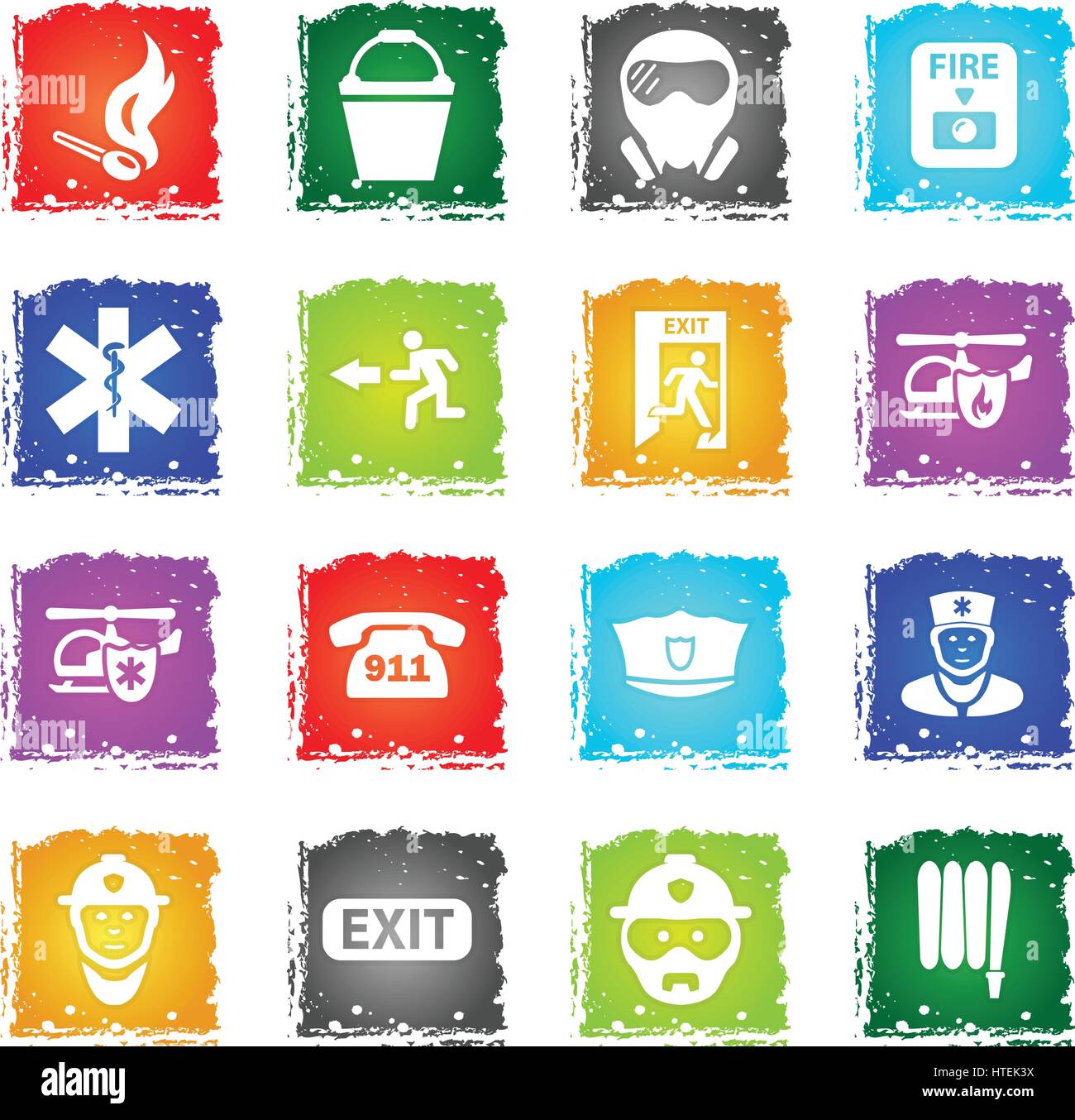 emergency vector web icons in grunge style for user interface design ...
