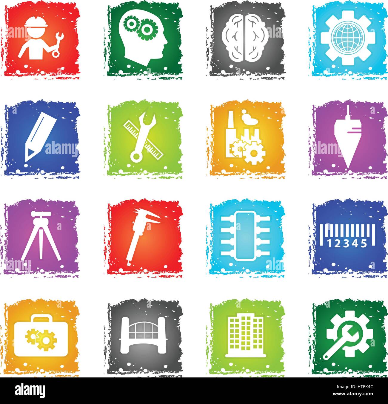 engineering vector web icons in grunge style for user interface design ...