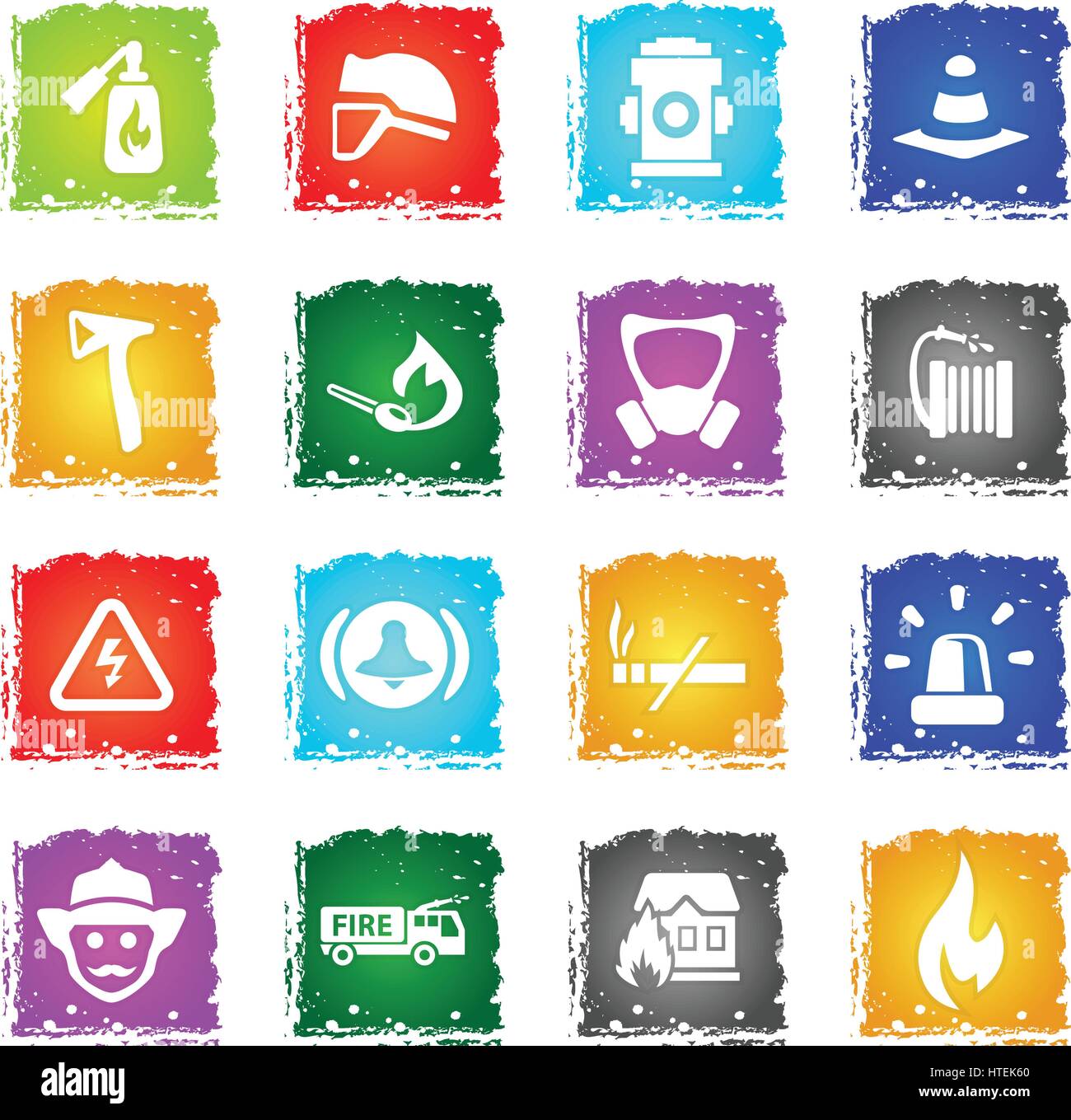 fire brigade vector web icons in grunge style for user interface design ...