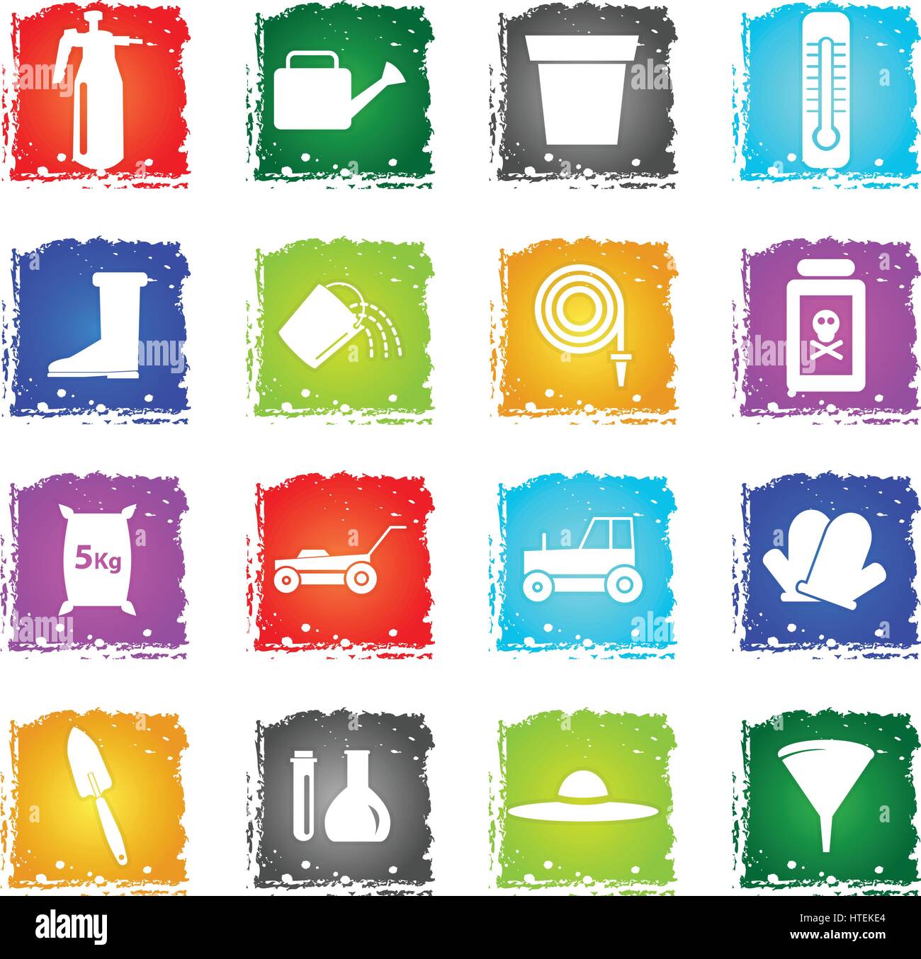garden tools vector web icons in grunge style for user interface design ...