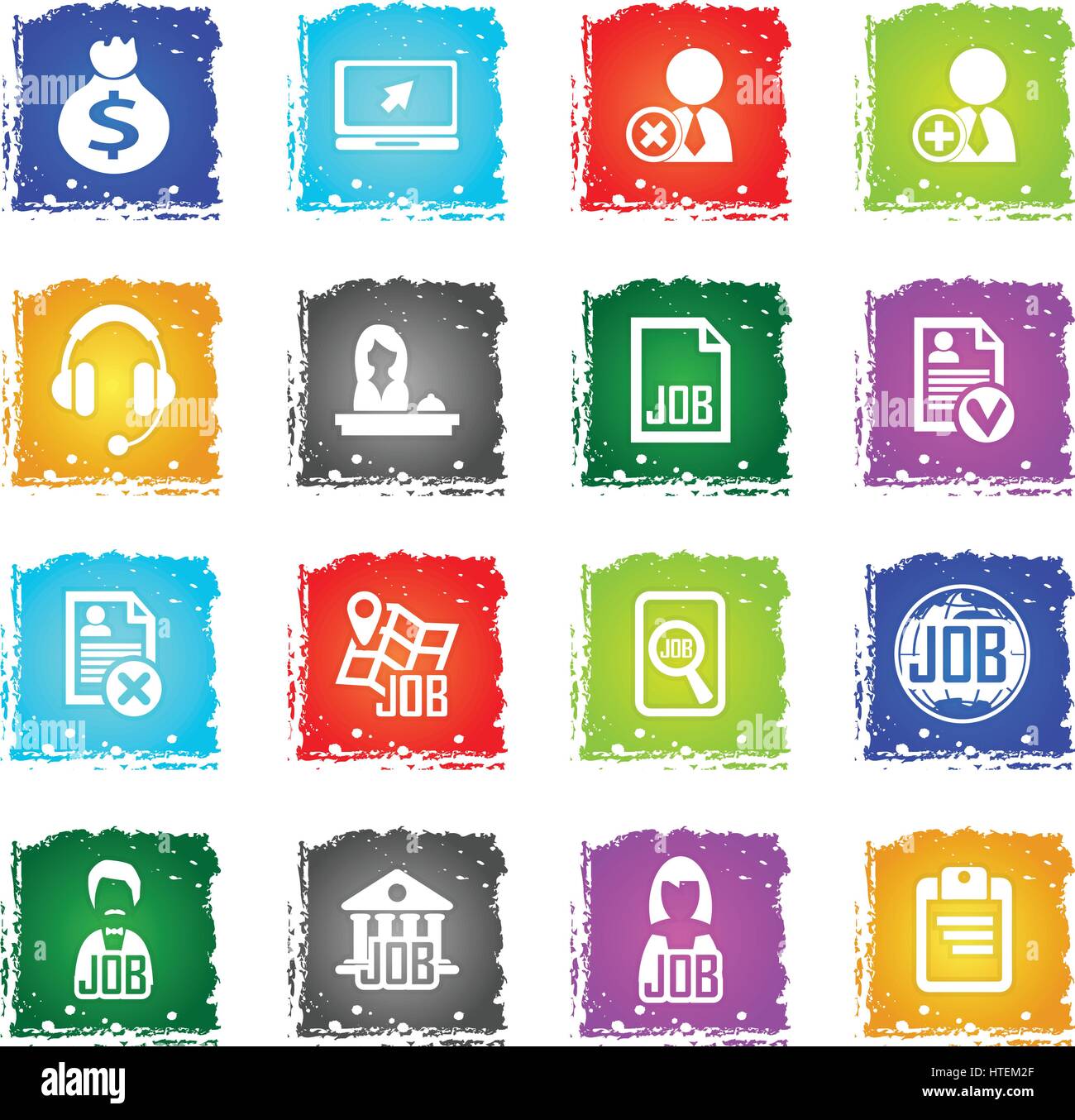 job search vector web icons in grunge style for user interface design ...