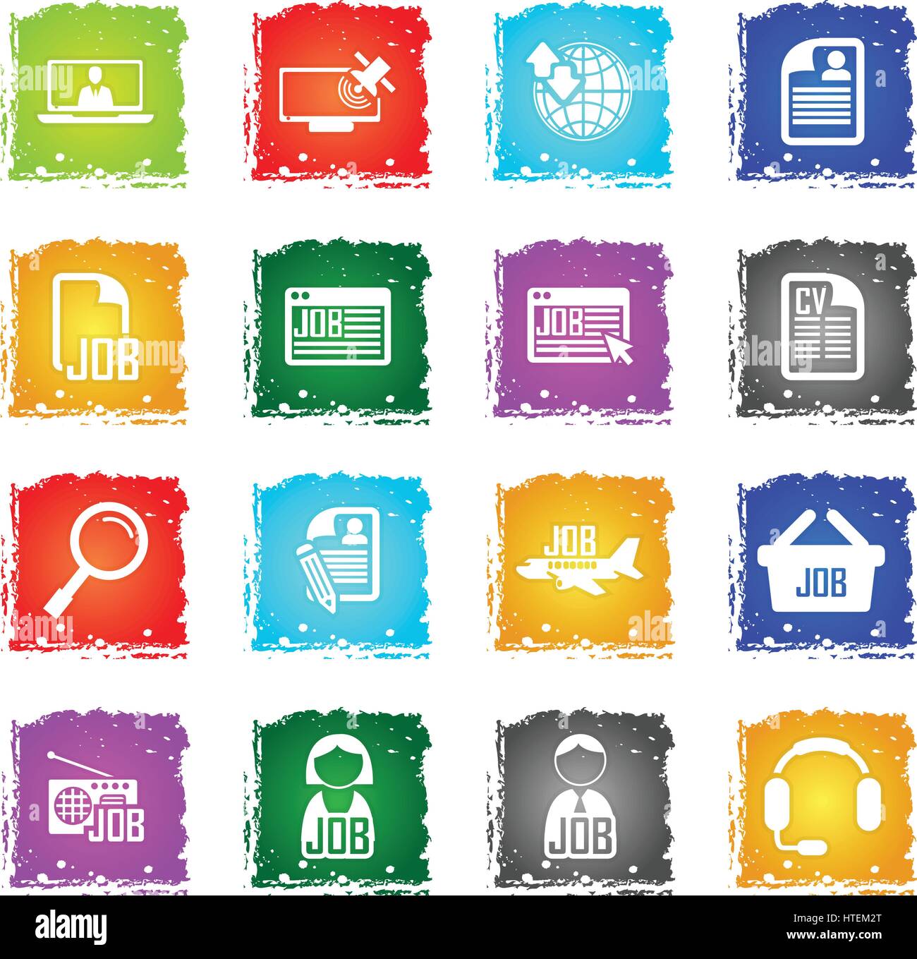 job search vector web icons in grunge style for user interface design ...