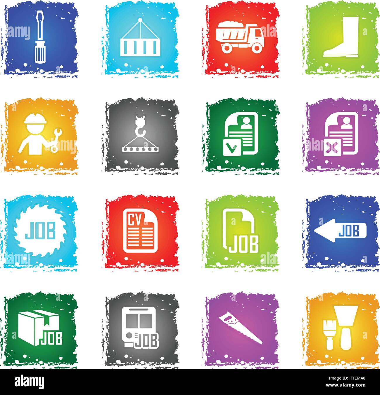 job search vector web icons in grunge style for user interface design Stock Vector