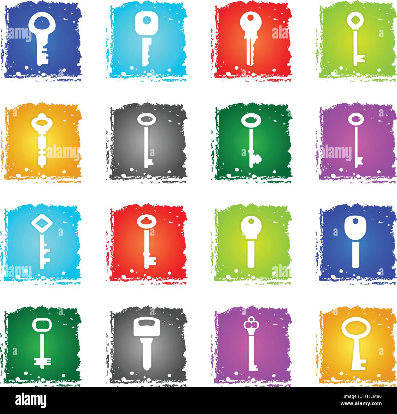 lock and key vector web icons in grunge style for user interface design ...