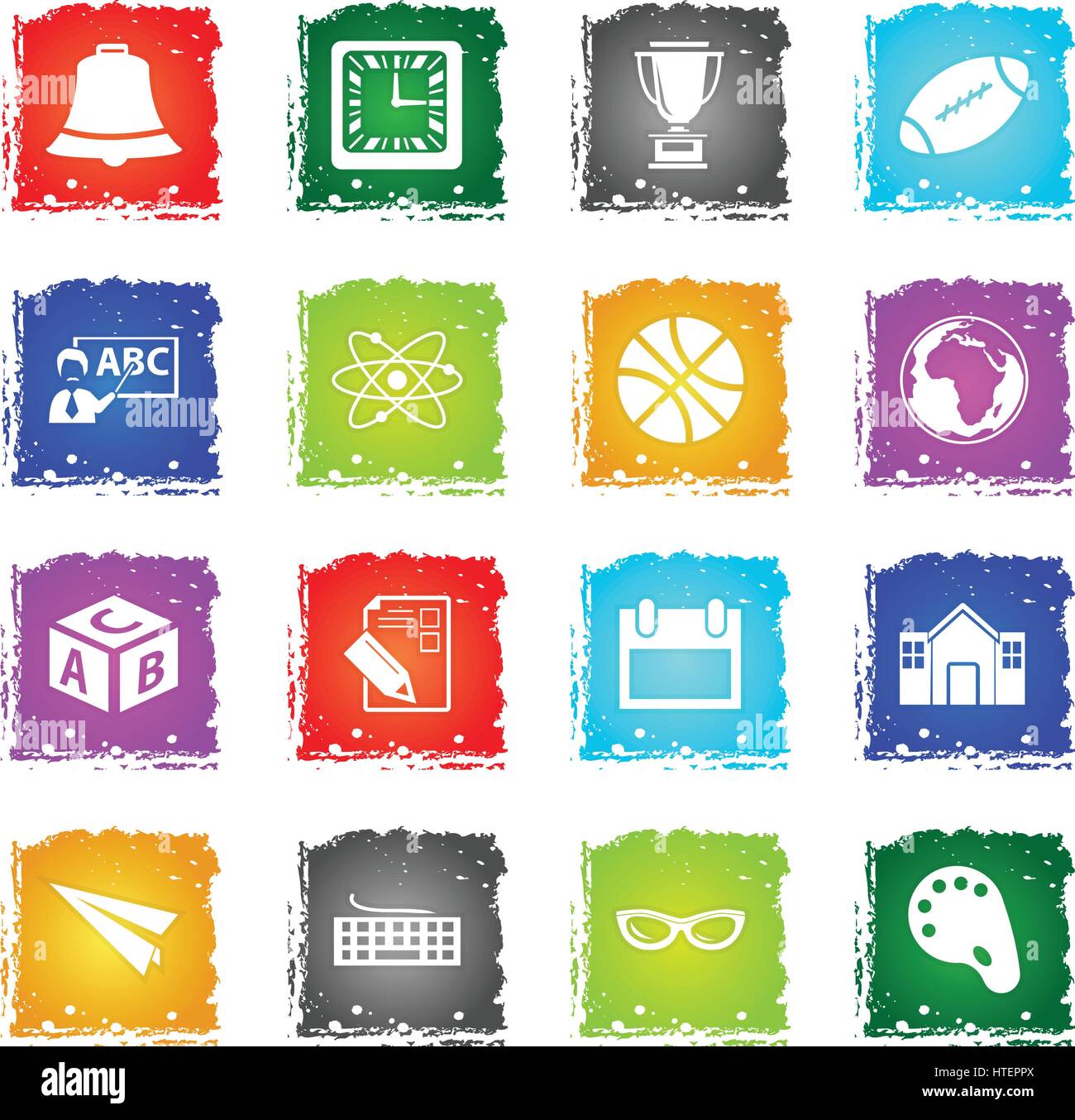 school vector web icons in grunge style for user interface design Stock ...