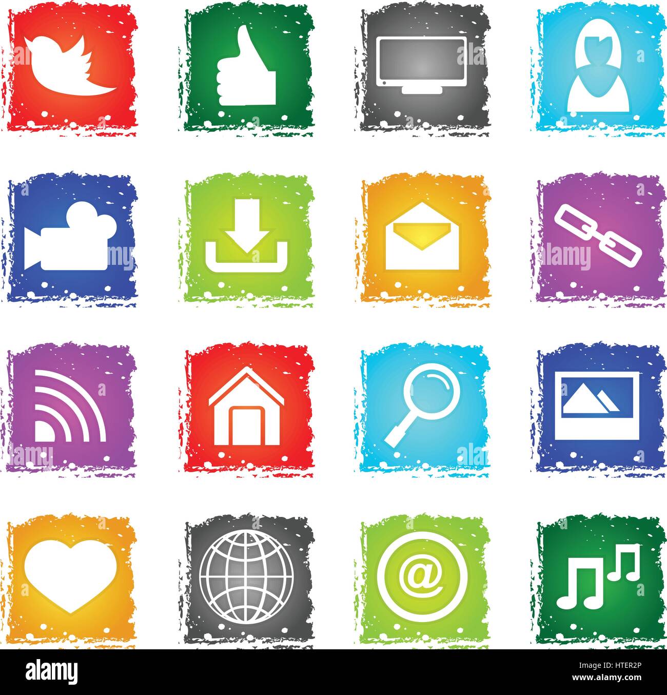 social media vector web icons in grunge style for user interface design ...