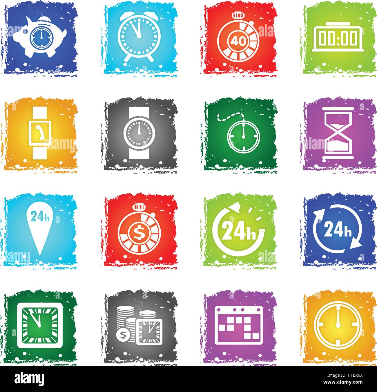 time vector web icons in grunge style for user interface design Stock ...