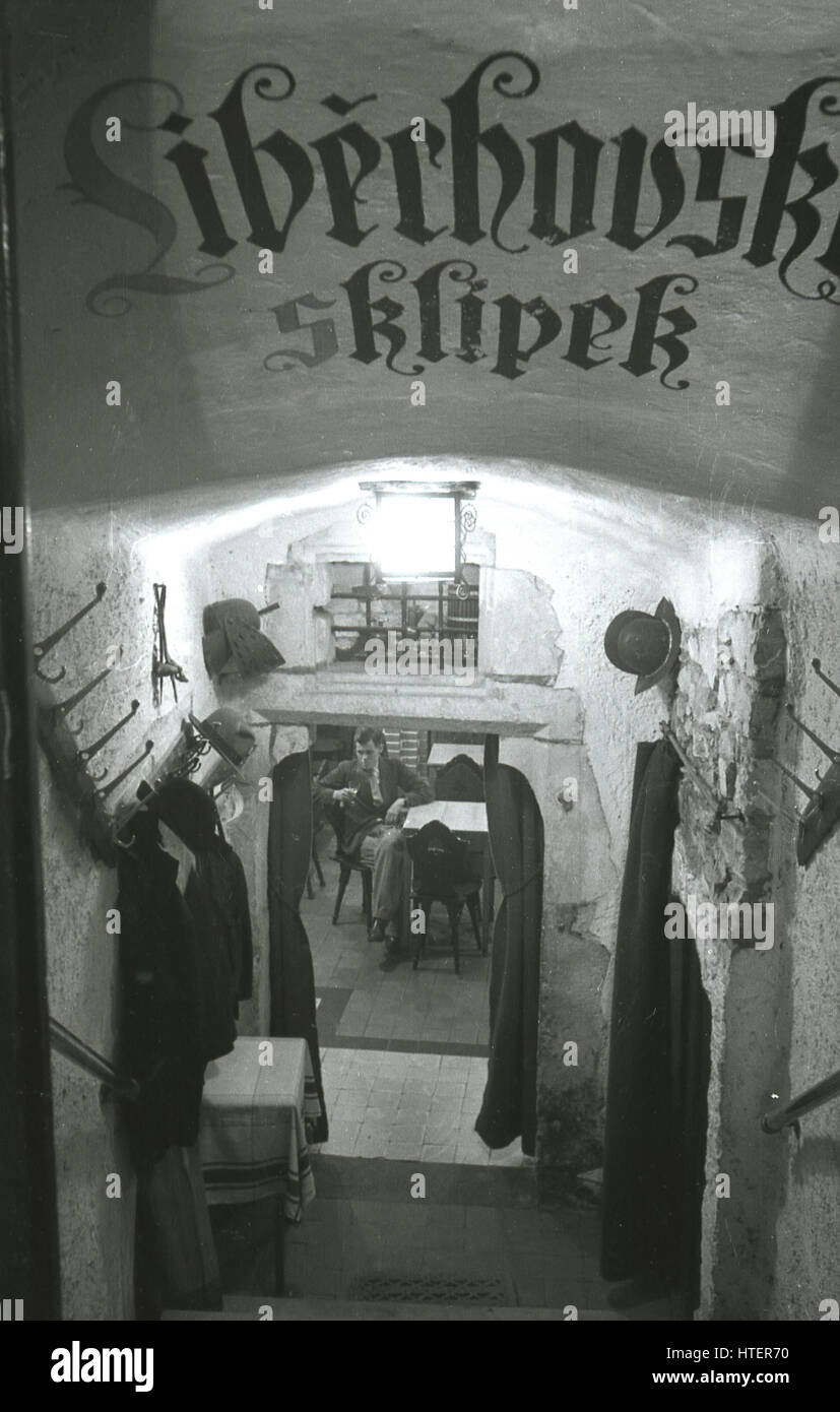 1930s, beer keller or Sklipek, Prague, Czechoslovakia. Stock Photo