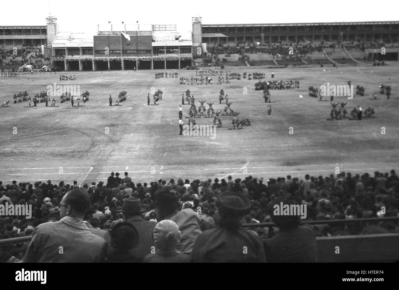 1938. historical, mass particpation at the Strahov Stadium, Prague, Czechoslovakia for the Pan-Sokol International Slet festival. Stock Photo