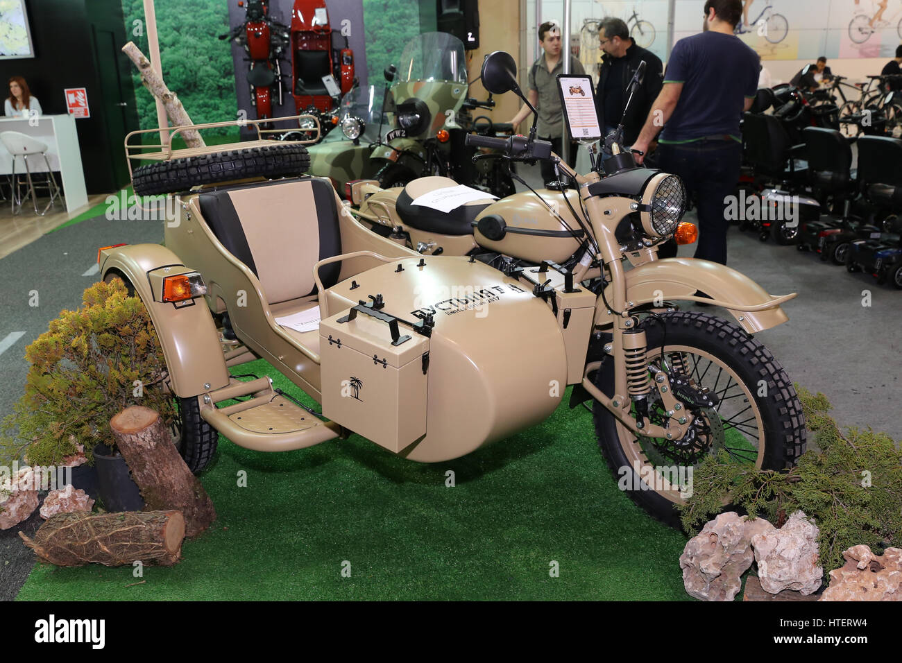 ISTANBUL, TURKEY - FEBRUARY 25, 2017: Ural motorcycle on display at Motobike Istanbul in Istanbul Exhibition Center Stock Photo