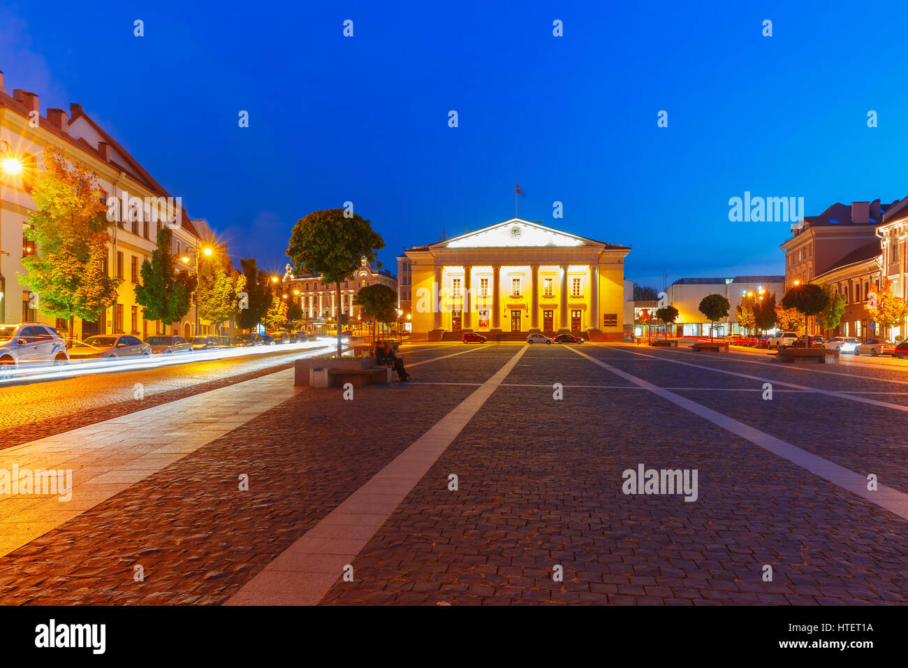 Town Hall Square in Old Town at night of Vilnius, Lithuania, Baltic states. Stock Photo
