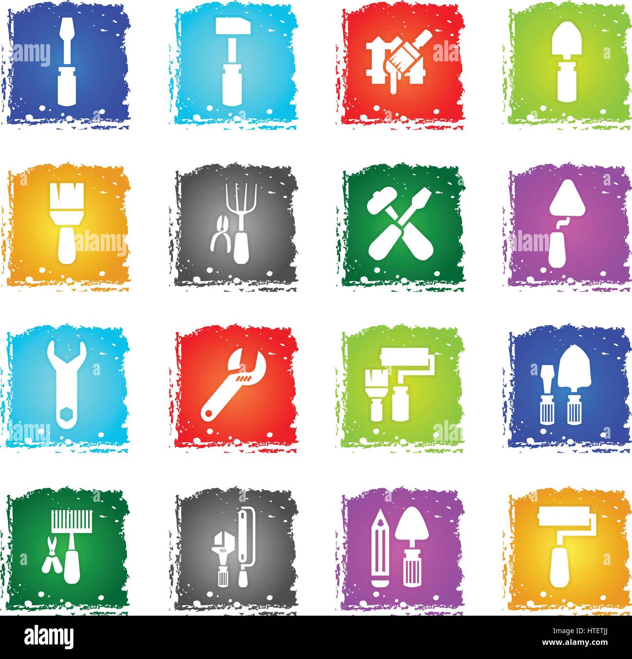 work tools vector web icons in grunge style for user interface design ...