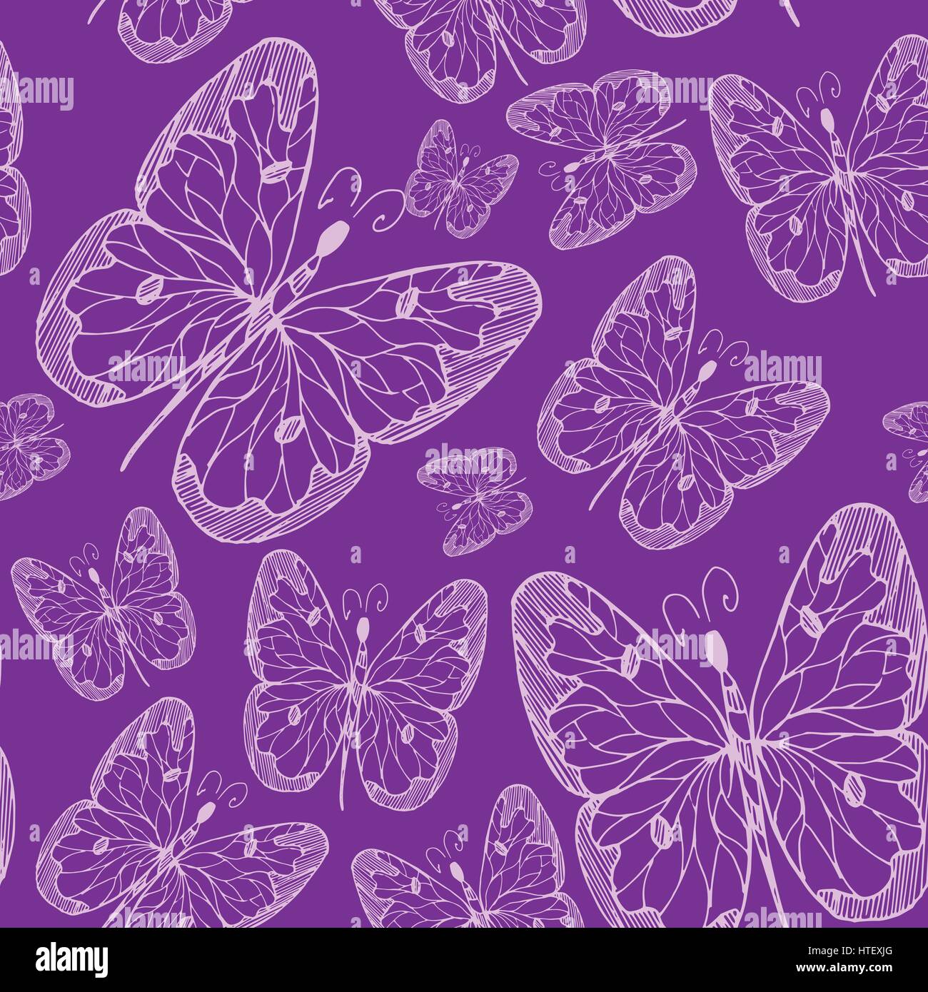 Seamless abstract pattern background with flying hand drawn butterflies ...