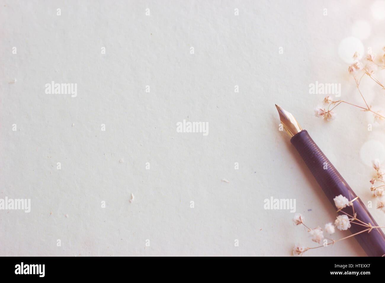 Fountain pen on aged paper, vintage effect Stock Photo