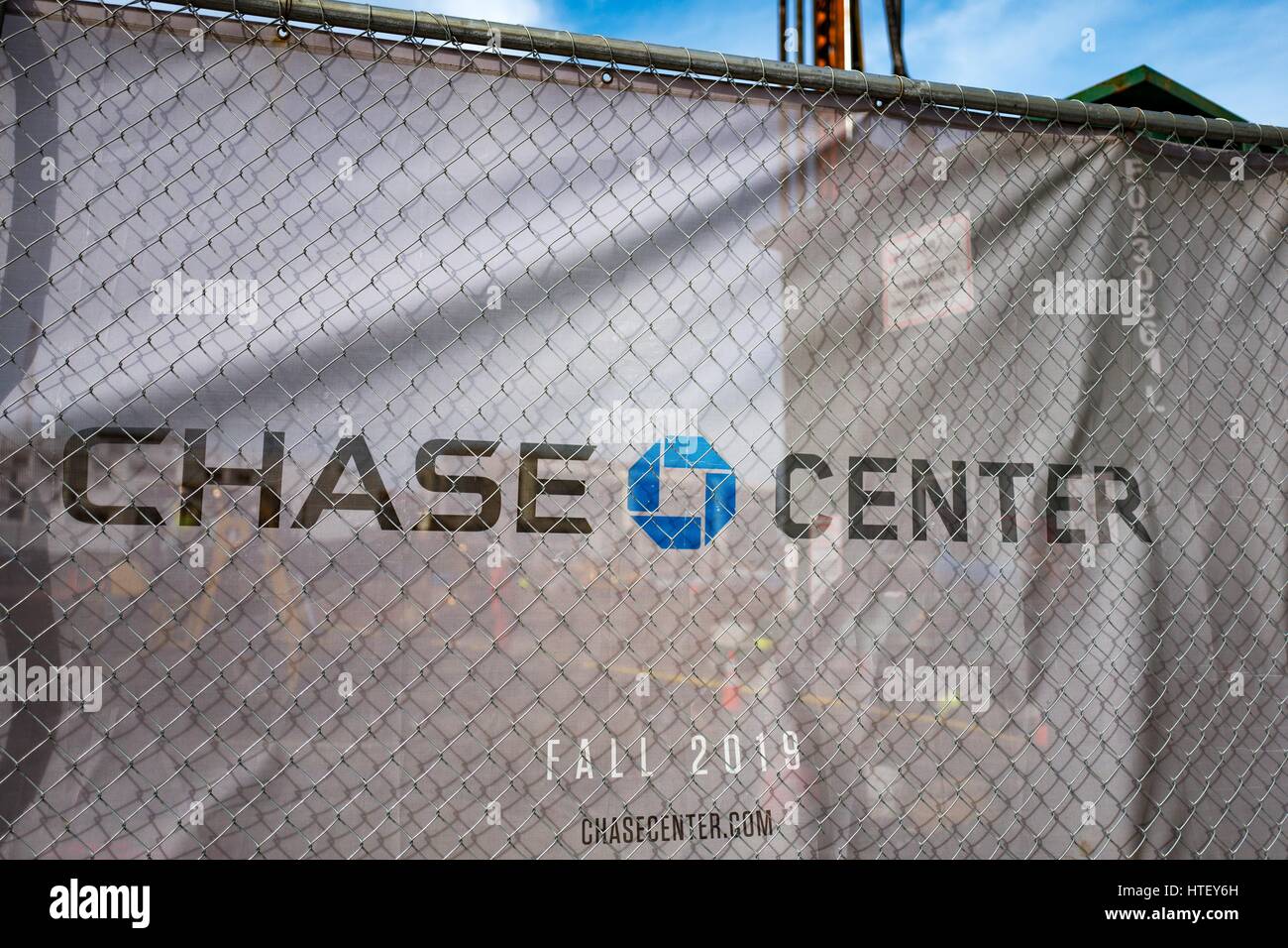 In the Mission Bay neighborhood of San Francisco, California, construction has begun on Chase Center, the new stadium for the Golden State Warriors basketball team, March 9, 2017 Stock Photo