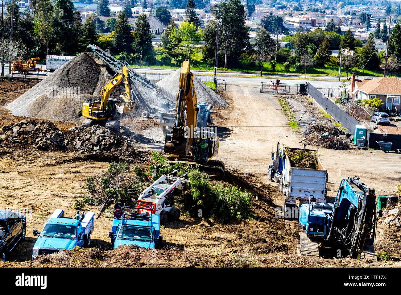 A Church now a pile of ground up concrete to be replaces with an apartment complex.  San Leandro California Stock Photo
