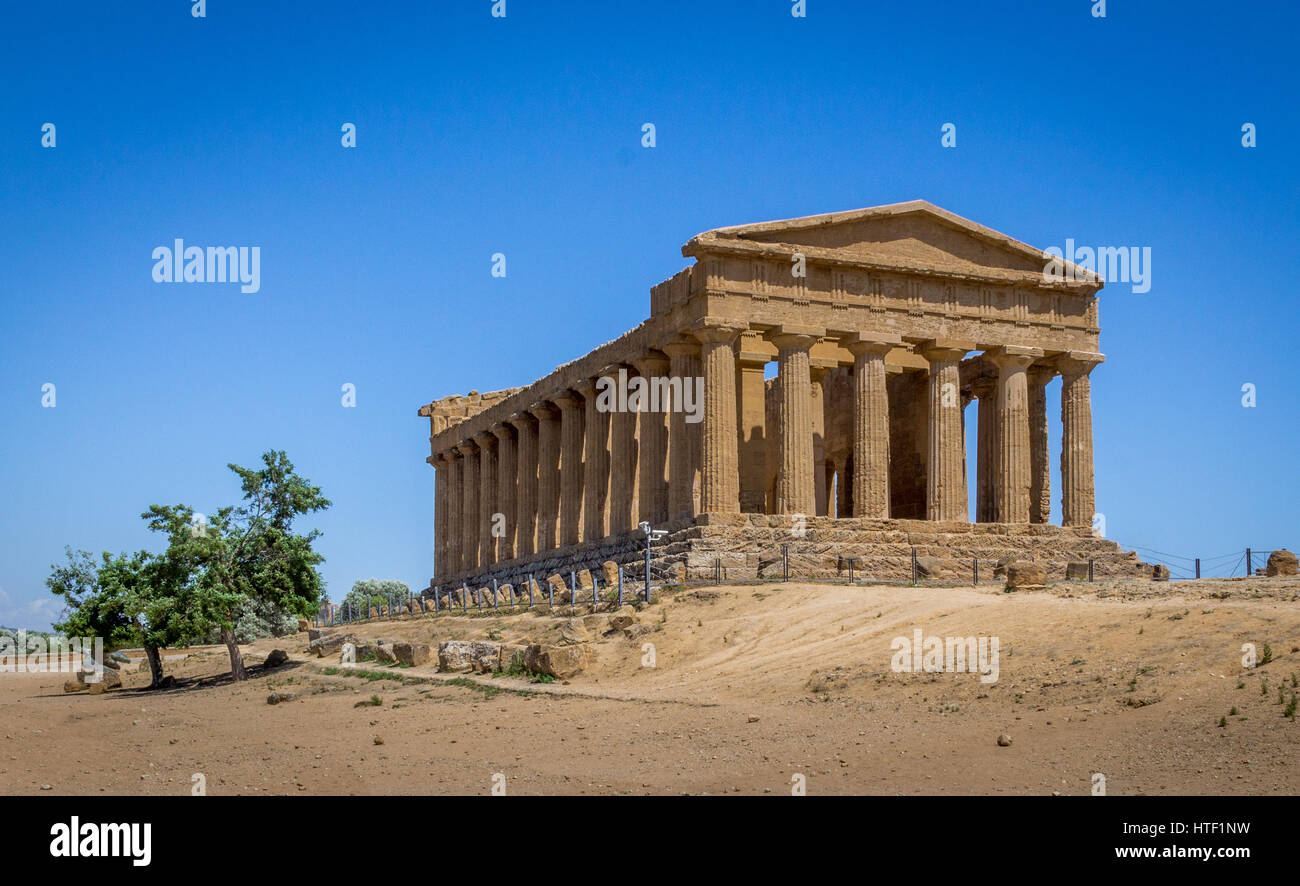 Greek ruins of Concordia Temple in the Valley of Temples - Agrigento, Sicily, Italy Stock Photo
